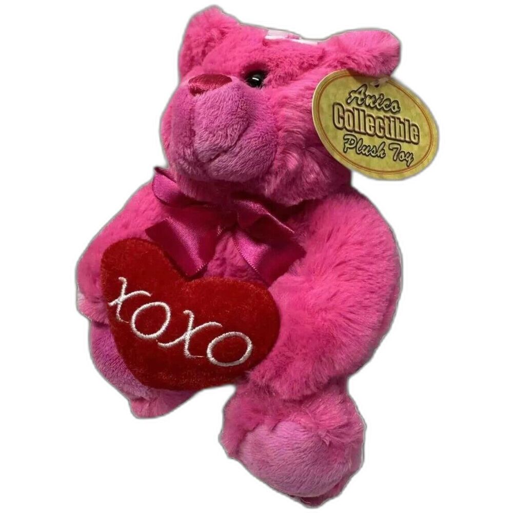 Anico Valentine Beanie Teddy Bear Pink Plush Toy XOXO Heart Ribbon NWT 6 Inch